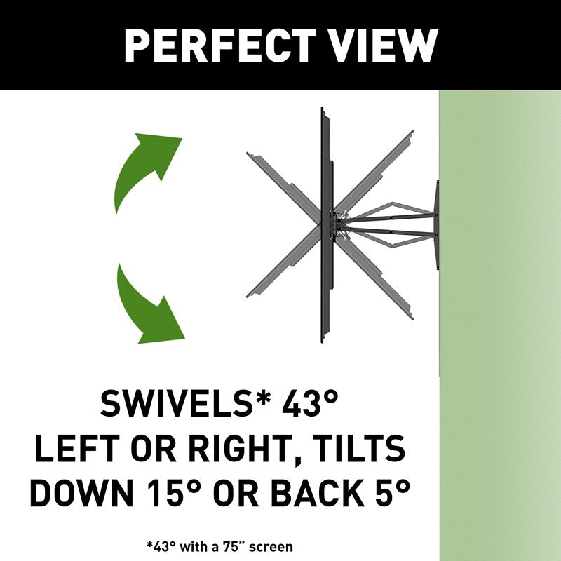 Sanus LLF225 Full-Motion TV-Mount, Steel, Black, Wall, For: 42 to 90 in, Up to 120 lb TVs
