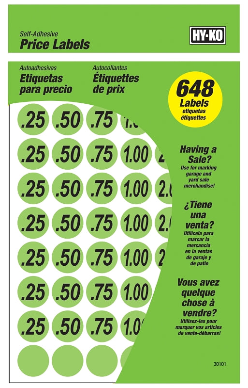 Hy-Ko 30101 Price Label, Black Legend, Neon Green Background, Pack of 10