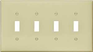 Eaton Wiring Devices PJ4V Wallplate, 4-7/8 in L, 8.56 in W, 4 -Gang, Polycarbonate, Ivory, High-Gloss