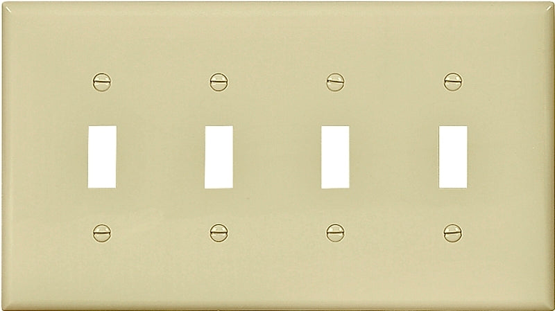 Eaton Wiring Devices PJ4V Wallplate, 4-7/8 in L, 8.56 in W, 4 -Gang, Polycarbonate, Ivory, High-Gloss