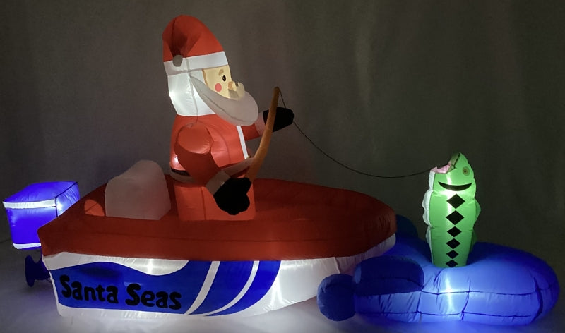 Santas Forest 90801 Inflatable Santa Fishing O Boat, 10 ft