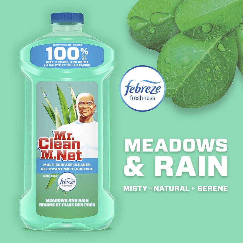 Mr Clean 07256 Cleaner, 64 oz Bottle, Liquid, Febreze Meadows, Rain