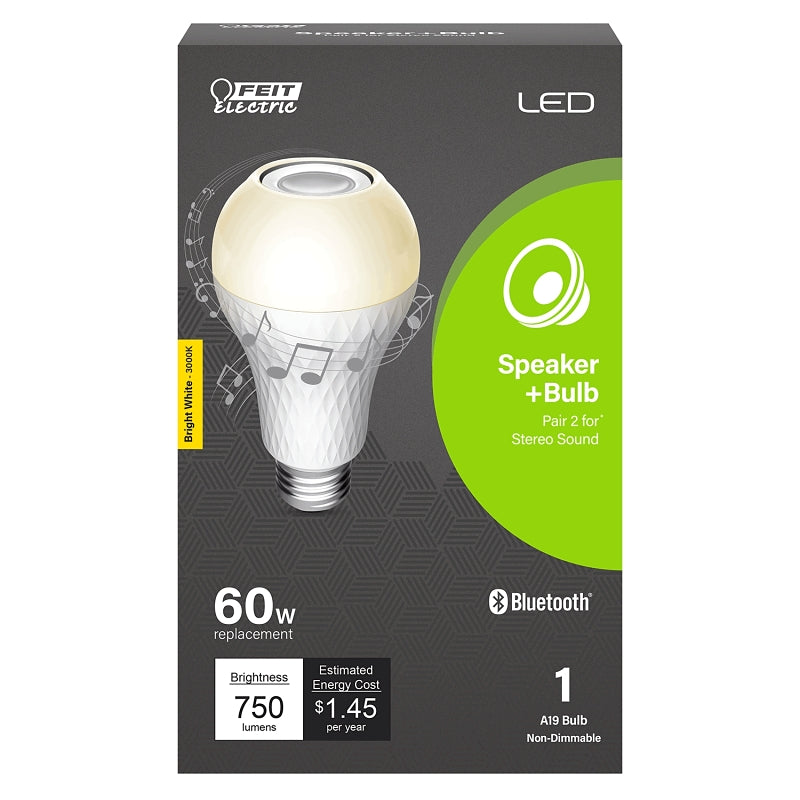 Feit Electric BTOM60830LEDI LED Bulb with Speaker, General Purpose, 60 W Equivalent, E26 Lamp Base, Warm White Light