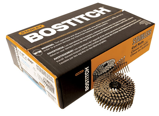 Bostitch C4R90BDSS-316 Series Siding Nail, Wire Coil Collation, 1-1/2 in L, Stainless Steel, Ring Shank