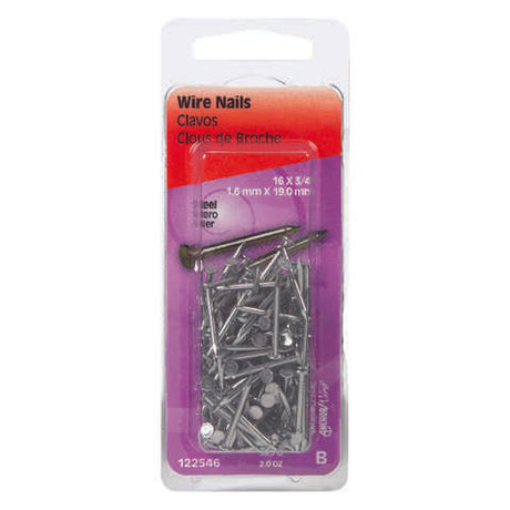 HILLMAN 3/4 in. Wire Bright Steel Nail Flat Head, Pack of 6