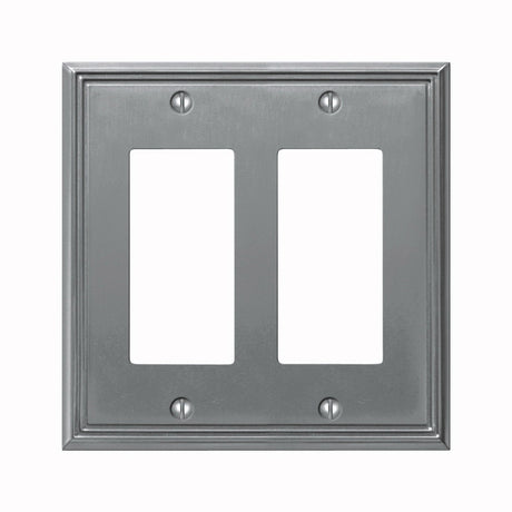 AmerTac Metro Line 77RRBN Wallplate, 4-3/4 in L, 4-3/4 in W, 2 -Gang, Metal, Brushed Nickel