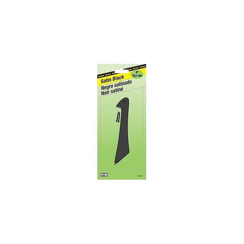Hy-Ko BK-40/1 House Number, Character: 1, 4 in H Character, Black Character, Zinc, Pack of 5