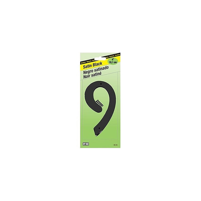 Hy-Ko BK-40/9 House Number, Character: 9, 4 in H Character, Black Character, Zinc, Pack of 5