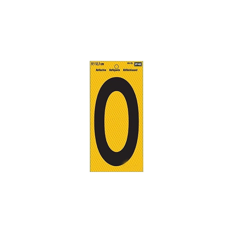 Hy-Ko RV-75/0 Reflective Sign, Character: 0, 5 in H Character, Black Character, Yellow Background, Vinyl, Pack of 10