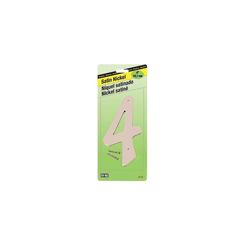 HY-KO SN-40/4 House Number, Character: 4, 4 in H Character, Nickel Character, Zinc, Pack of 10