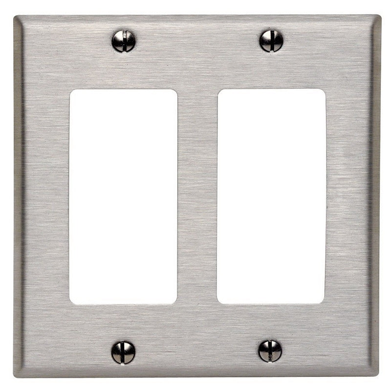 Leviton 84409-000 Wallplate, 4.56 in L, 4-1/2 in W, 2-Gang, Stainless Steel, Stainless Steel, Brushed