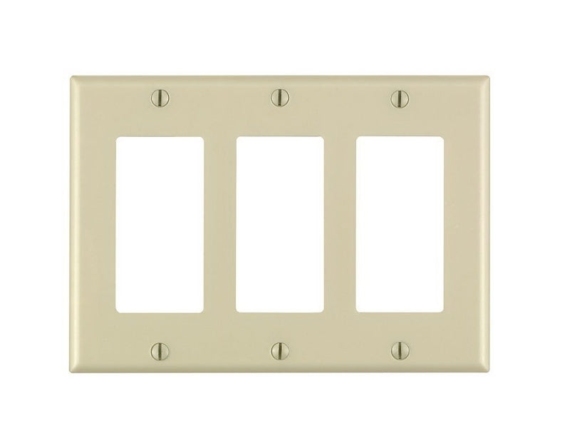 Leviton 80411-I Wallplate, 4-1/2 in L, 6.37 in W, 3-Gang, Thermoset Plastic, Ivory, Smooth