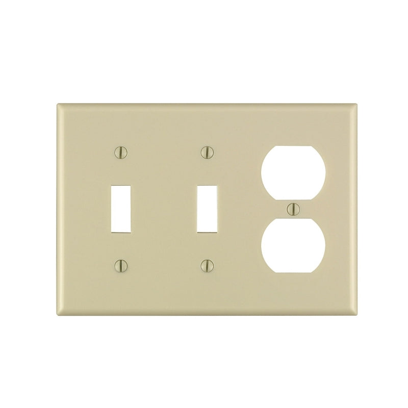 Leviton 86021 Combination Wallplate, 4-1/2 in L, 6-3/8 in W, 3 -Gang, Thermoset Plastic, Ivory, Smooth