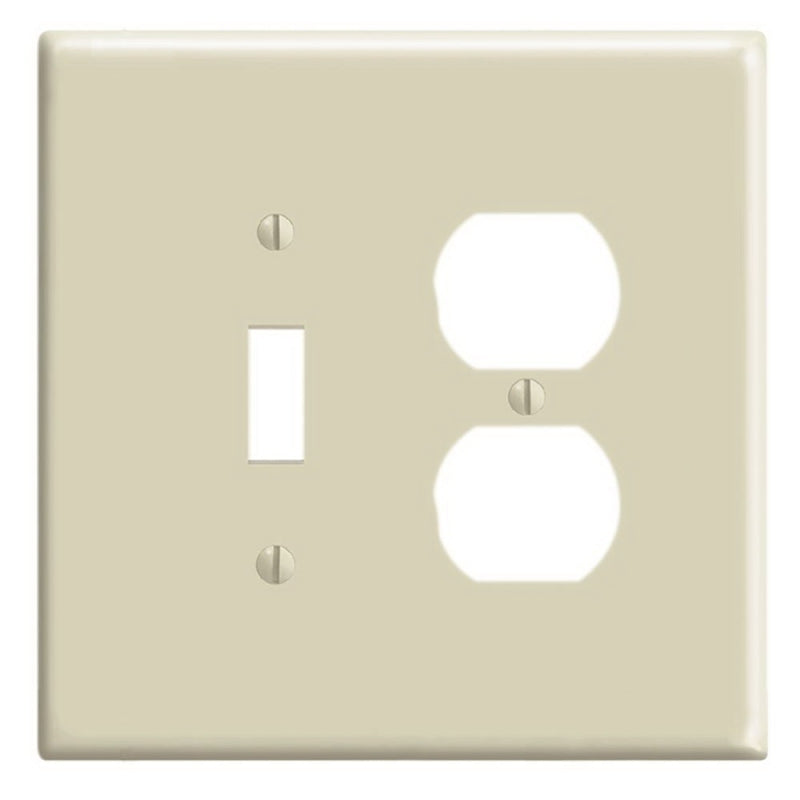 Leviton 86105 Combination Wallplate, 5-1/4 in L, 3-1/2 in W, Oversized, 2 -Gang, Plastic, Ivory, Device Mounting