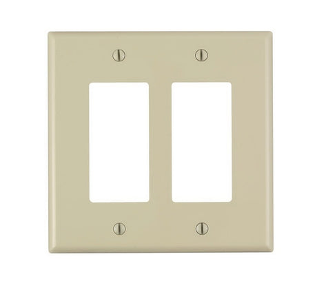 Leviton PJ262-I Wallplate, 4.88 in L, 4.94 in W, 2-Gang, Nylon, Ivory
