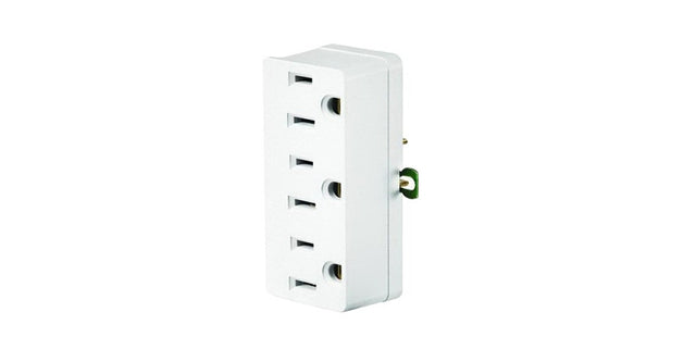 Leviton 002-00698-00W Triple Tap Outlet Adapter, 2-Pole, 15 A, 125 V, 3-Outlet, NEMA: NEMA 5-15R, White