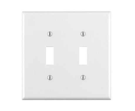 Leviton 002-80709-00W Wallplate, 4-1/2 in L, 2-3/4 in W, 2 -Gang, Nylon, White, Smooth