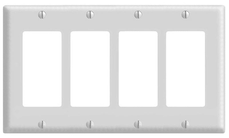 Leviton 80412-W Wallplate, 4-1/2 in L, 8.18 in W, 4-Gang, Thermoset Plastic, White, Smooth