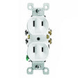 Leviton 008-00223-00W Duplex Receptacle, Thermoplastic, White, 2-Pole, 15 A, 125 V, Side Wiring, NEMA: 5-15R