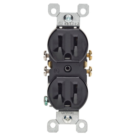 Leviton 232-05320-ECP Duplex Receptacle, 2 -Pole, 15 A, 125 V, Push-In, Side Wiring, NEMA: 5-15R, Black