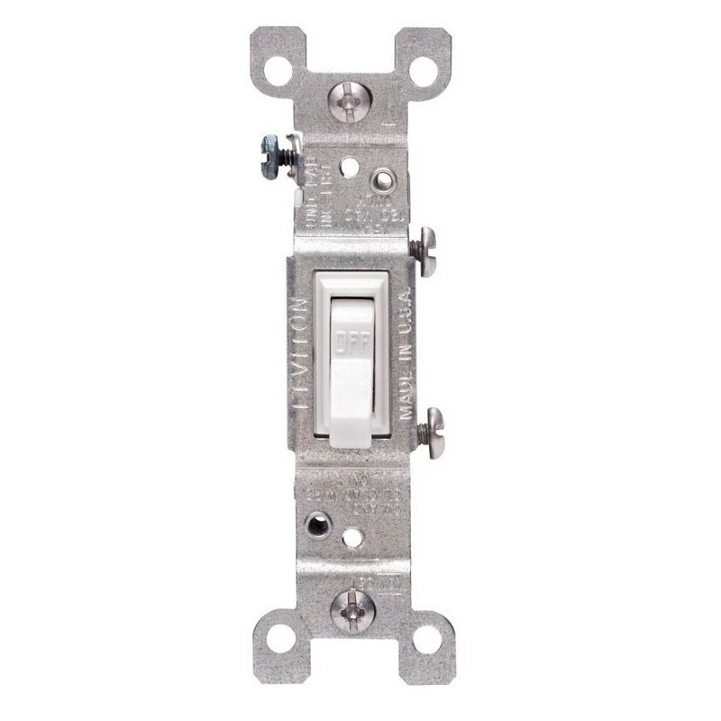 Leviton M24-01451-2WM Series Switch, White, 15 A, 120 V, Toggle Actuator, Thermoplastic Housing Material