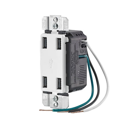 Leviton R02-USB4P-0BW USB Charger, 4 -Pole, 4.2 A, 125 V, 4 -USB Port, Type A USB, White