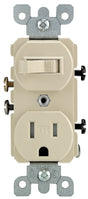 Leviton R51-T5225-0IS Combination Switch/Receptacle, 1-Pole, 15 A, 120 V Switch, 125 V Receptacle