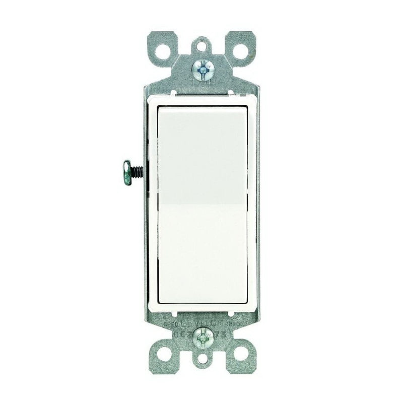 Leviton R58-05604-2WS Rocker Switch with Ground Screw, 15 A, 120/277 V, 4-Way, Lead Wire Terminal, White