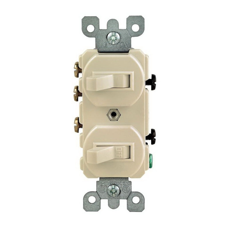 Leviton Traditional R61-05241-IKS Duplex Toggle Switch, 15 A, 120/277 V, Lead Wire Terminal, Ivory