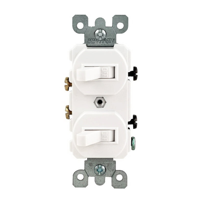 Leviton R62-05224-2WS Duplex Combination Double Switch, 15 A, 120/277 V, Lead Wire Terminal, White