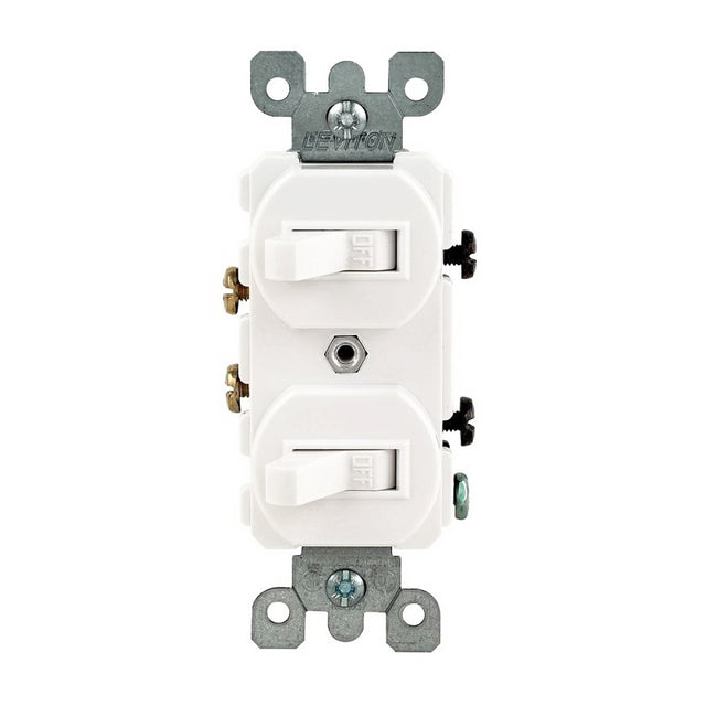 Leviton R62-05224-2WS Duplex Combination Double Switch, 15 A, 120/277 V, Lead Wire Terminal, White