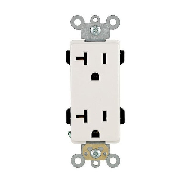 Leviton R62-16352-0WS Duplex Receptacle, 2 -Pole, 20 A, 125 V, Back, Side Wiring, NEMA: 5-20R, White