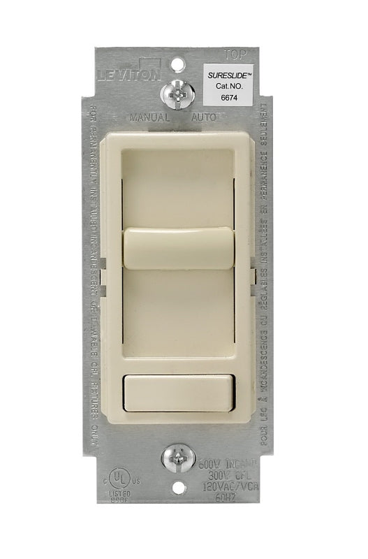 Leviton R68-06674-P0T Slide Dimmer, 120 V, 600/150 W, CFL, Incandescent, LED Lamp, 3-Way, Light Almond
