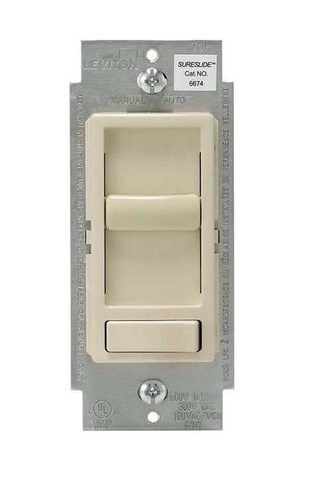 Leviton R68-06674-P0T Slide Dimmer, 120 V, 600/150 W, CFL, Incandescent, LED Lamp, 3-Way, Light Almond