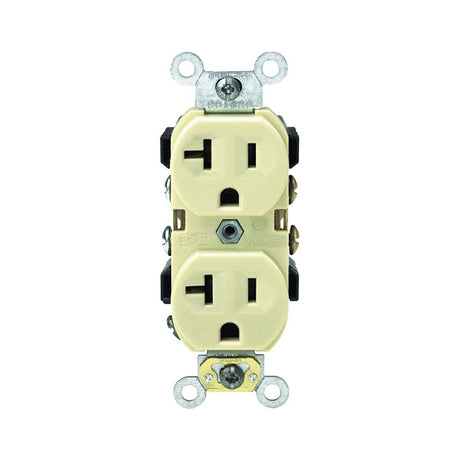 Leviton S01-0BR20-0IS Duplex Receptacle, 2 -Pole, 20 A, 125 V, Back, Side Wiring, NEMA: 5-20R, Ivory