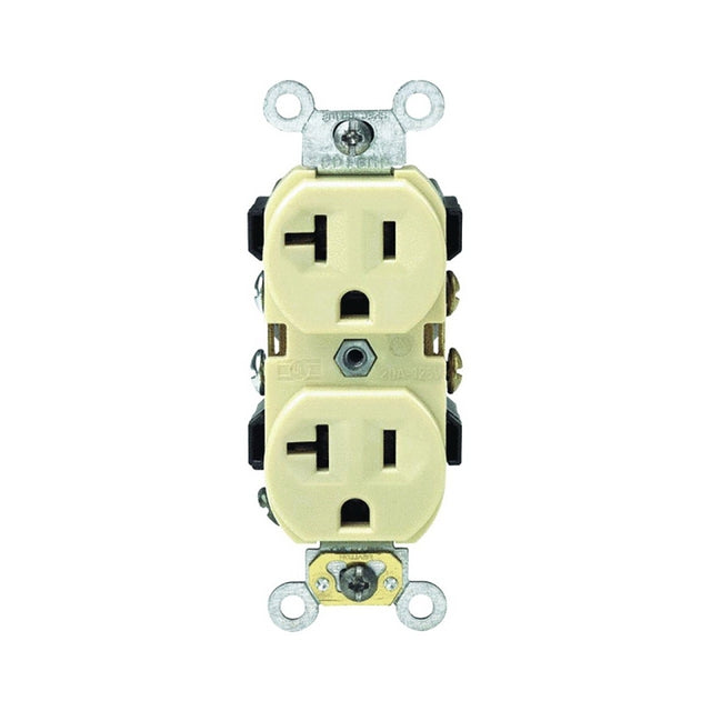 Leviton S01-0BR20-0IS Duplex Receptacle, 2 -Pole, 20 A, 125 V, Back, Side Wiring, NEMA: 5-20R, Ivory