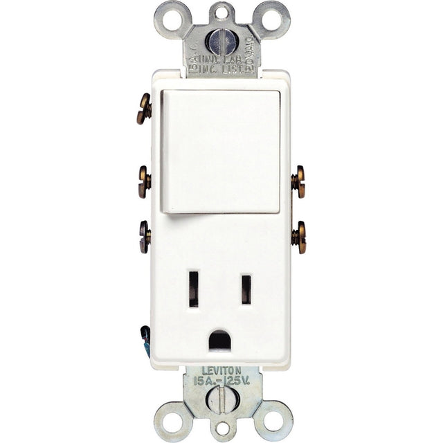 Leviton S02-05625-0WS Combination Switch/Receptacle, 1-Pole, 15 A, 120 V Switch, 125 V Receptacle, White