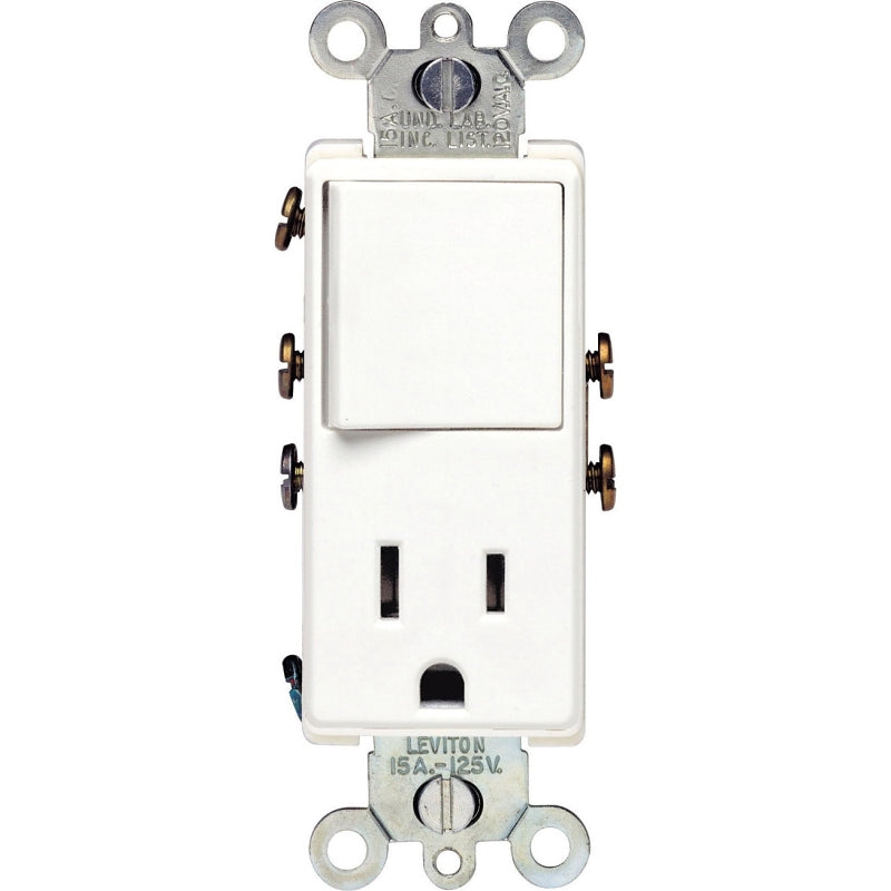 Leviton S02-05625-0WS Combination Switch/Receptacle, 1-Pole, 15 A, 120 V Switch, 125 V Receptacle, White