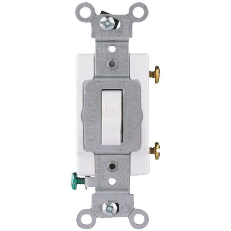Leviton S08-CS120-2WS Series Toggle Switch, White, 20 A, 120/277 V, Screw, Side Wired Terminal, 1-Pole