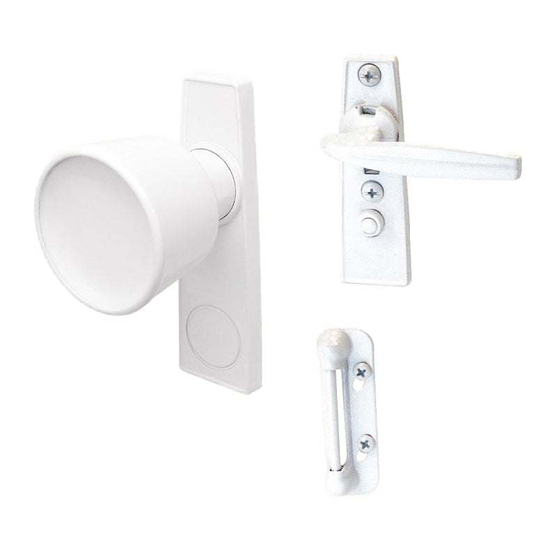 Prime-Line K 5121 Tulip Knob Latch, White, 1-3/4 in Hole Spacing, Aluminum, 5/8 to 1-1/4 in Thick Door