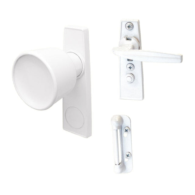 Prime-Line K 5121 Tulip Knob Latch, White, 1-3/4 in Hole Spacing, Aluminum, 5/8 to 1-1/4 in Thick Door
