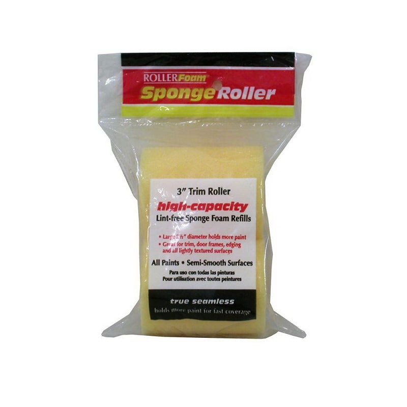 RollerLite 3YF075D Roller Cover, 3/4 in Thick Nap, 3 in L, Foam Cover, Yellow