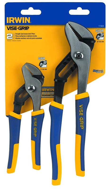Irwin 1773639 Plier Set, Includes: (1) 8 in GJ6 and (1) 10 in GJ10R Straight Jaw Groove Joint Pliers, Blue/Yellow
