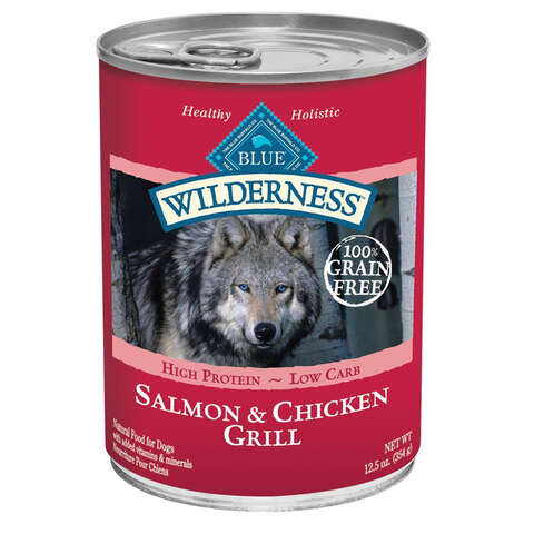 Blue Buffalo Wilderness All Ages Salmon and Chicken Dog Food Grain Free 12.5 oz, Pack of 12