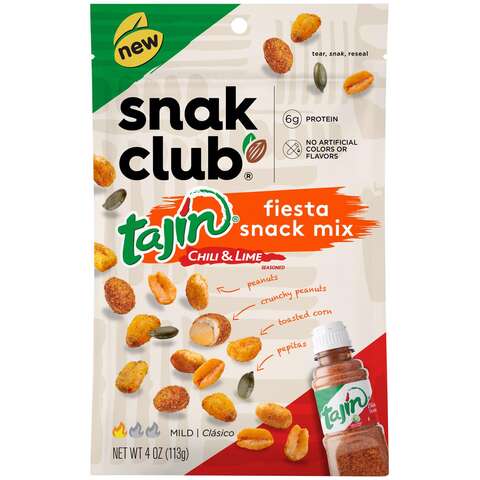 Snak Club Tajin Chili and Lime Fiesta Snack Mix 4 oz Bagged, Pack of 6