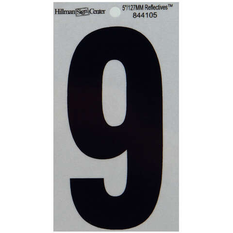 HILLMAN 5 in. Reflective Black Vinyl Self-Adhesive Number 9 1 pc, Pack of 6
