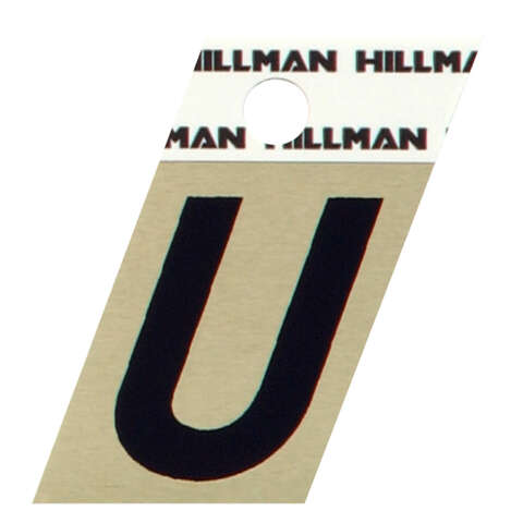 HILLMAN 1.5 in. Reflective Black Aluminum Self-Adhesive Letter U 1 pc, Pack of 6