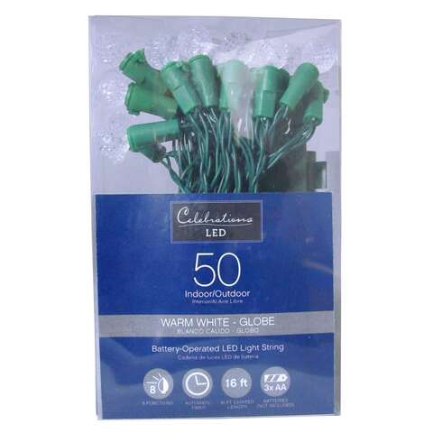 Celebrations Blue LED G14 Globe Warm White 50 ct String Christmas Lights 16 ft., Pack of 12