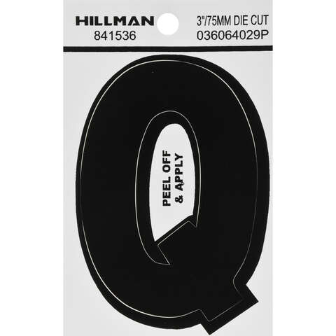 HILLMAN 3 in. Black Vinyl Self-Adhesive Letter Q 1 pc, Pack of 6