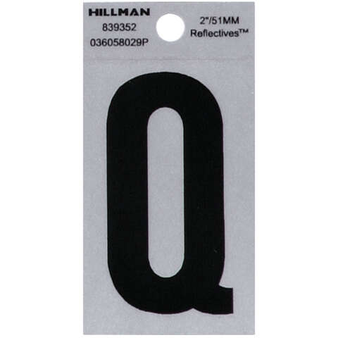 HILLMAN 2 in. Reflective Black Vinyl Self-Adhesive Letter Q 1 pc, Pack of 6
